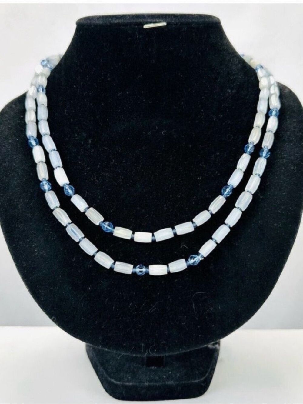 Vintage Czech satin beads 46” length blue